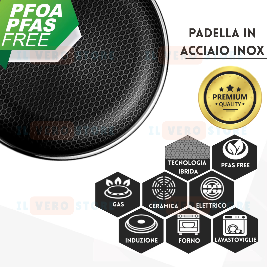 PADELLA ANTIADERENTE 32CM © - ACCIAIO INOX ANTIGRAFFIO