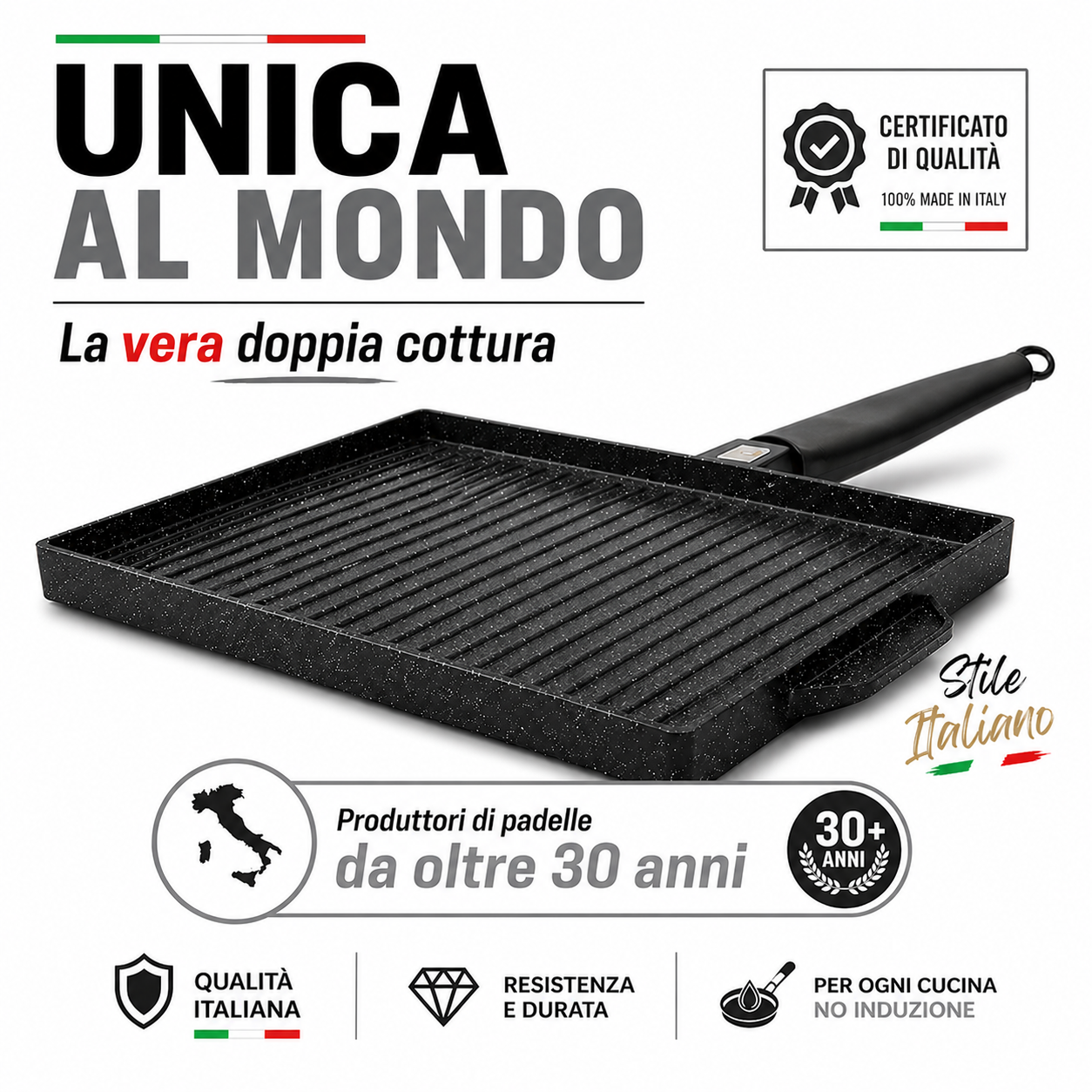 PIASTRA DOUBLE RETTANGOLARE ANTIADERENTE & ANTIGRAFFIO 41x25 CM ©